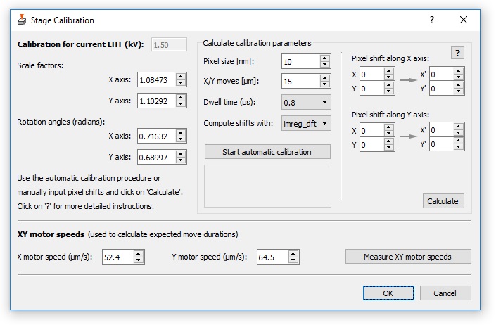 Stage calibration dialog